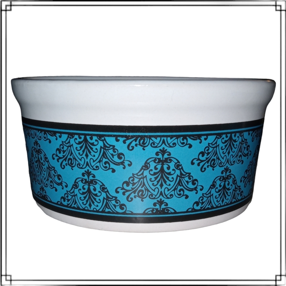 Ceramic Dog Bowls Teal & Black Borough Pattern - Picture 2 of 5